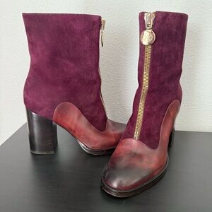 EUC Capezzani Leather Booties Block Heel Italy Burgundy